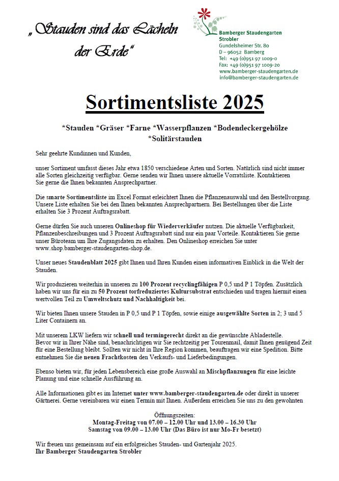Sortimentsliste 2025 Sortimentsliste 2025