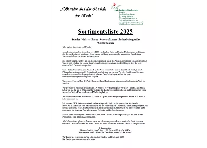 Sortimentsliste 2025 ab sofort online! Sortimentsliste 2025 ab sofort online!