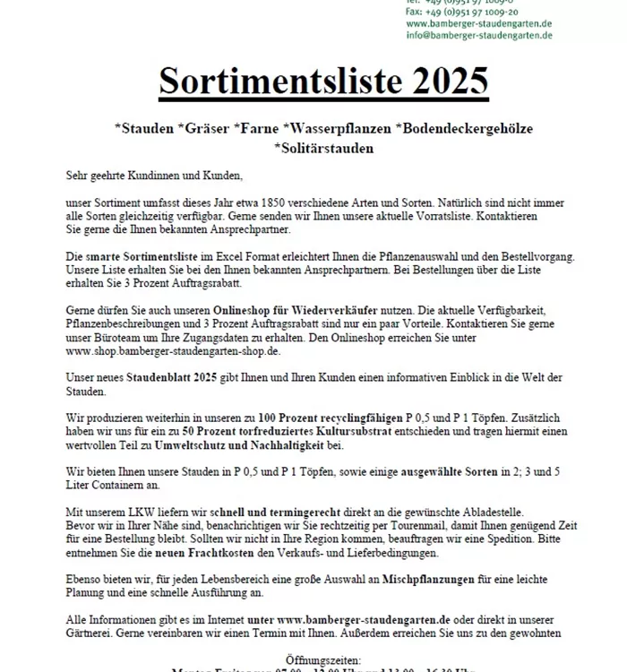 Sortimentsliste 2025 ab sofort online! Sortimentsliste 2025 ab sofort online!