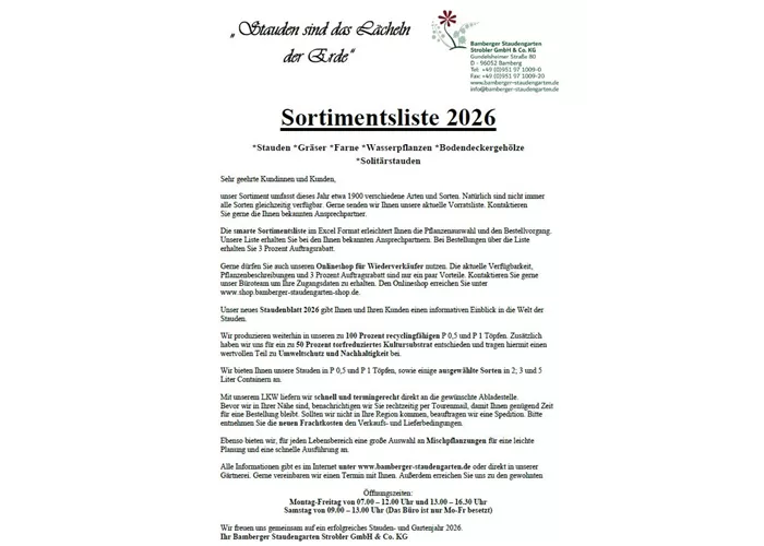 Sortimentsliste 2026 ab sofort online!